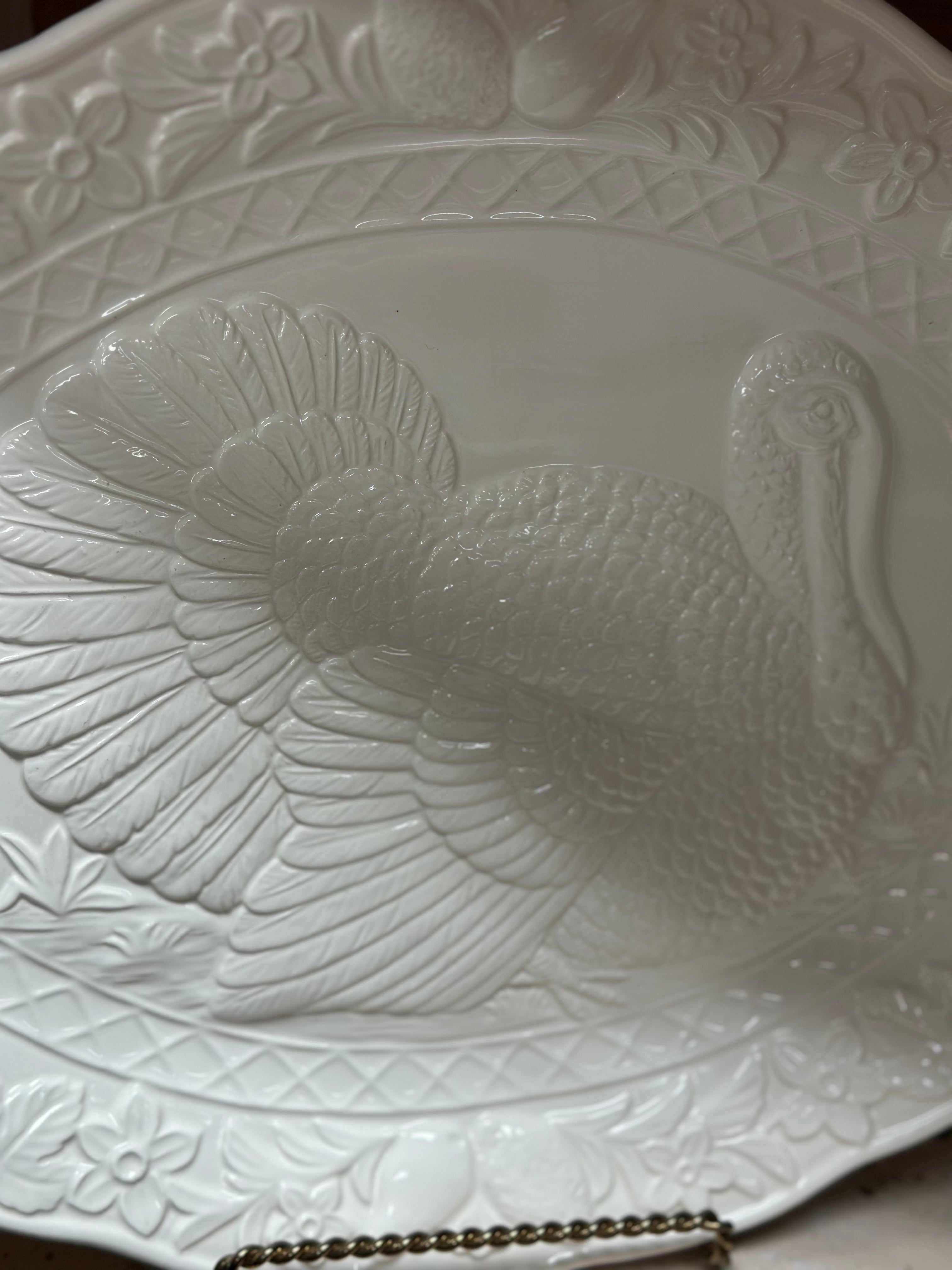 Vintage Ivory Ceramic Turkey Platter