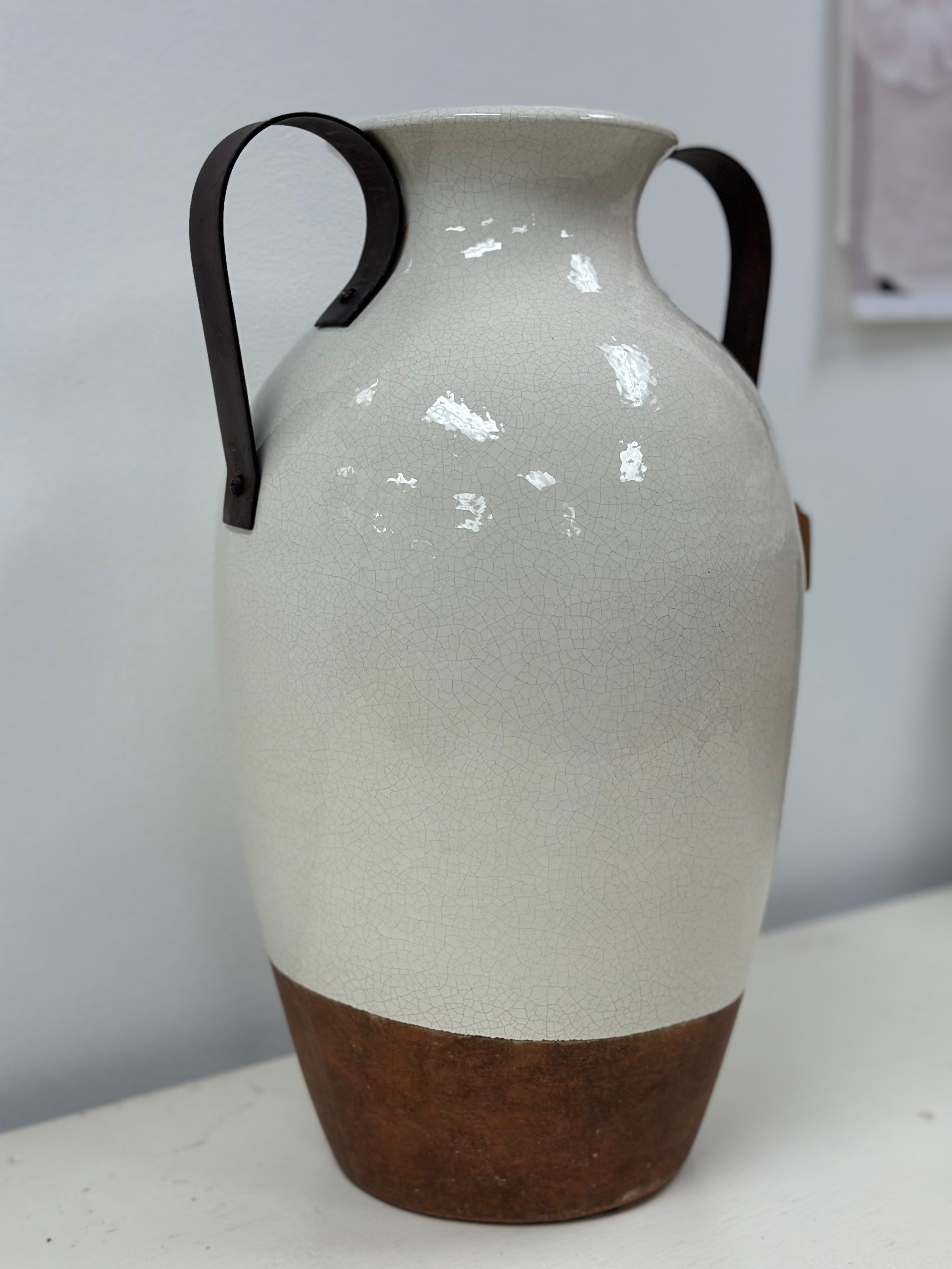 Two-Handled Ivory Ceramic Vase