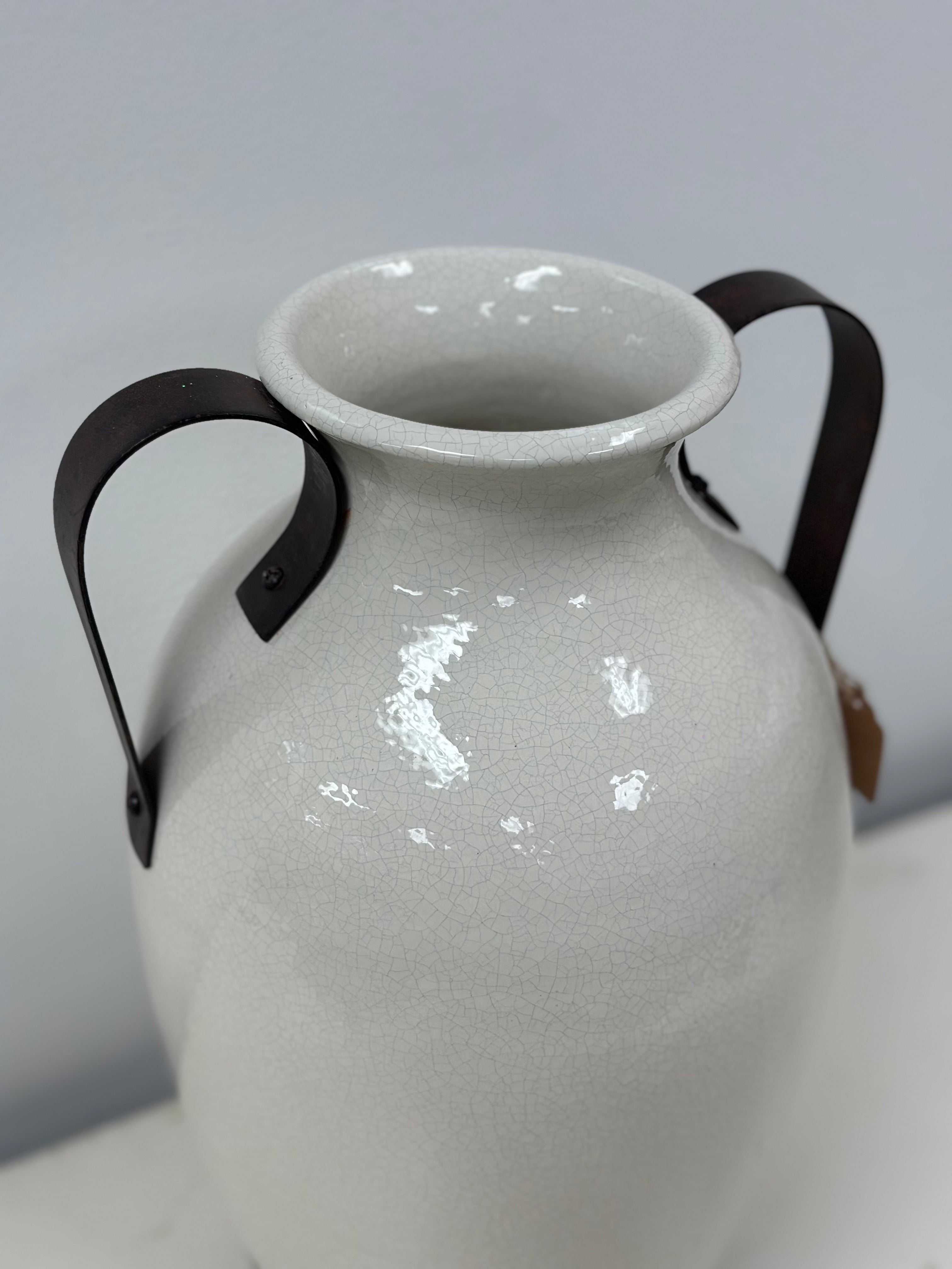 Two-Handled Ivory Ceramic Vase