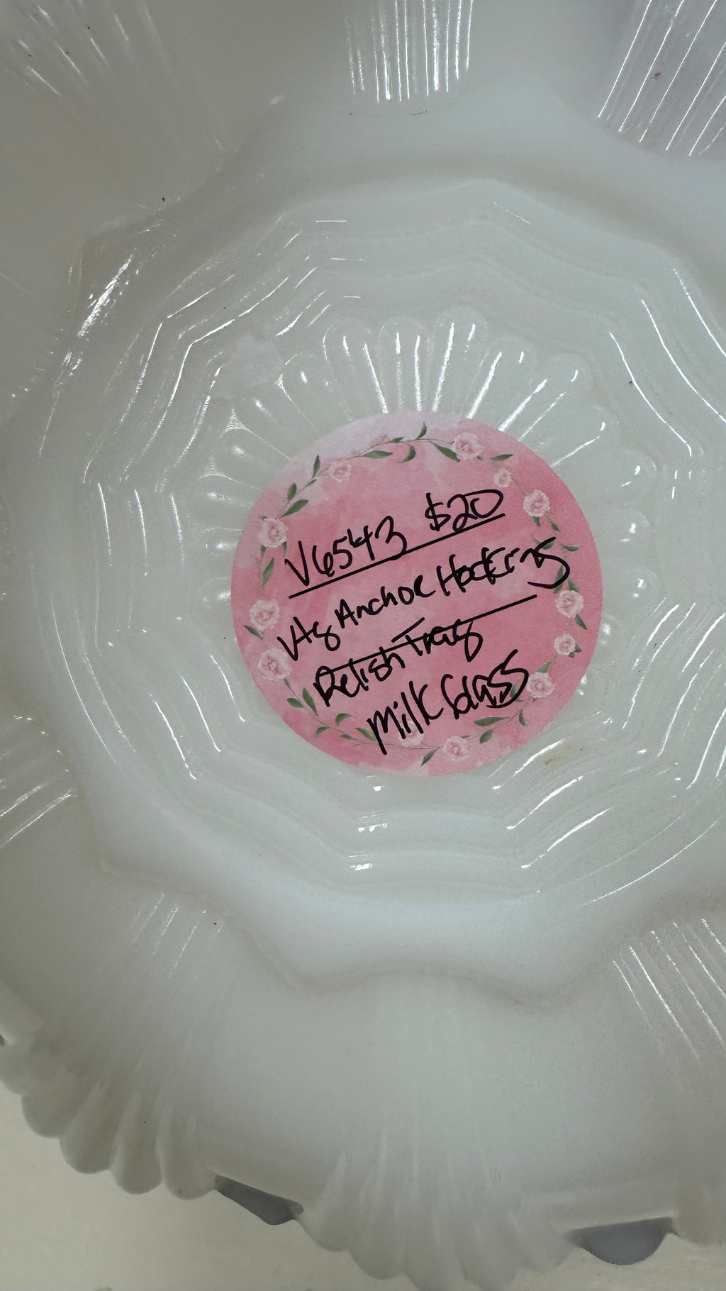 Vintage Milk Glass Anchor Hocking Relish Dish