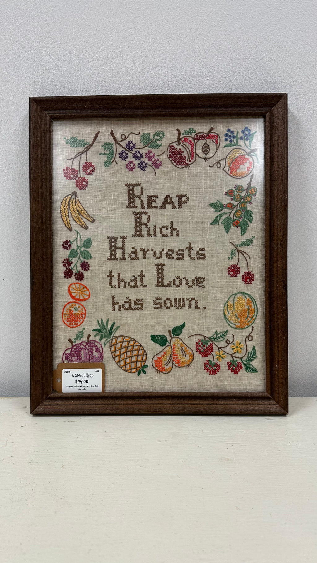 Vintage Framed Harvest Needlepoint