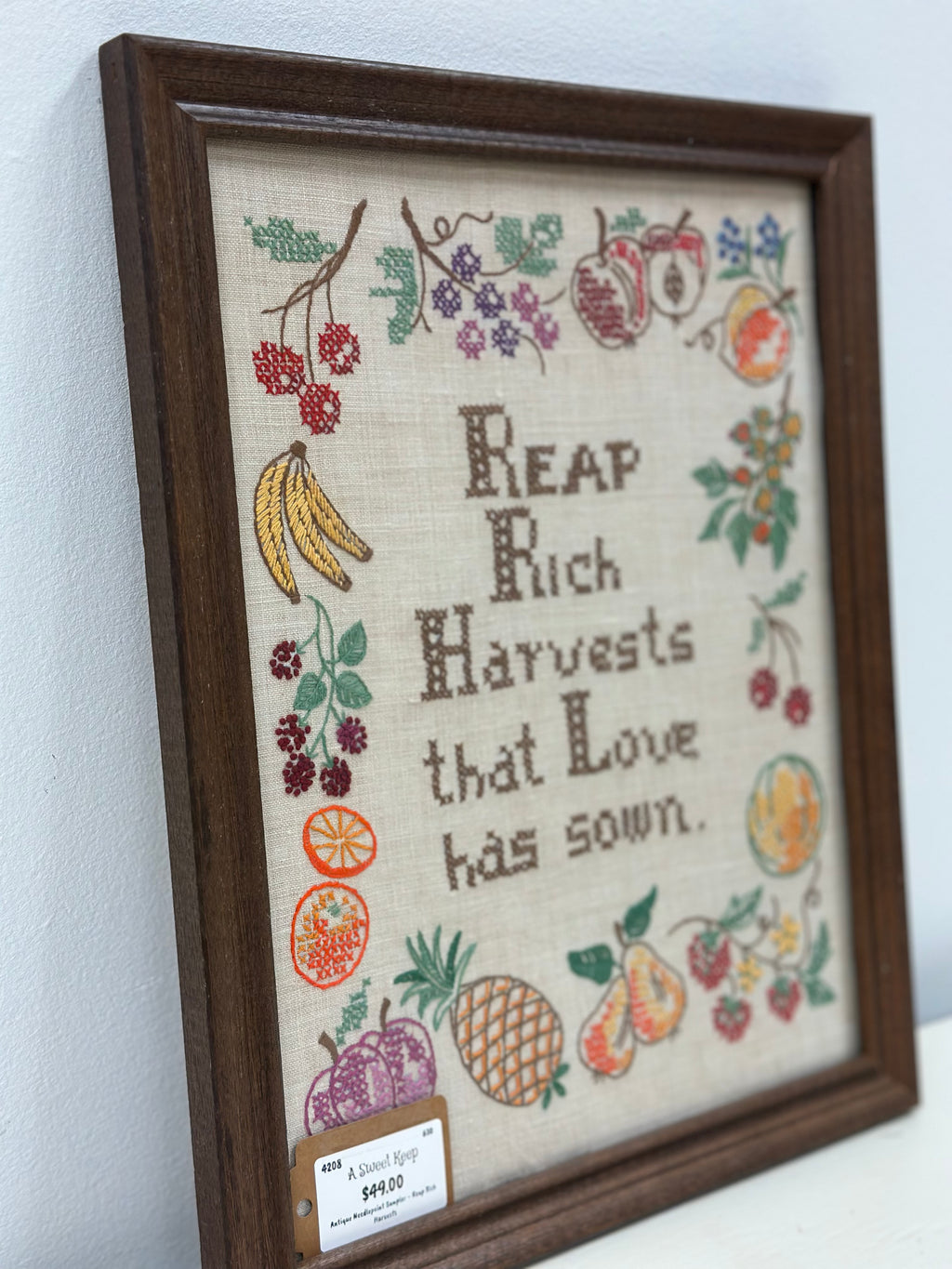 Vintage Framed Harvest Needlepoint